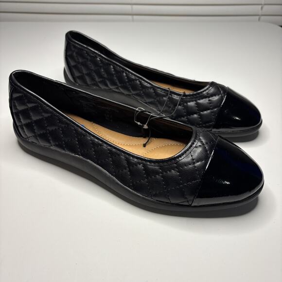 Time And Tru Quilted Ballet Memory Foam Slip On Shoes Women's Black Size 7 - Picture 2 of 9